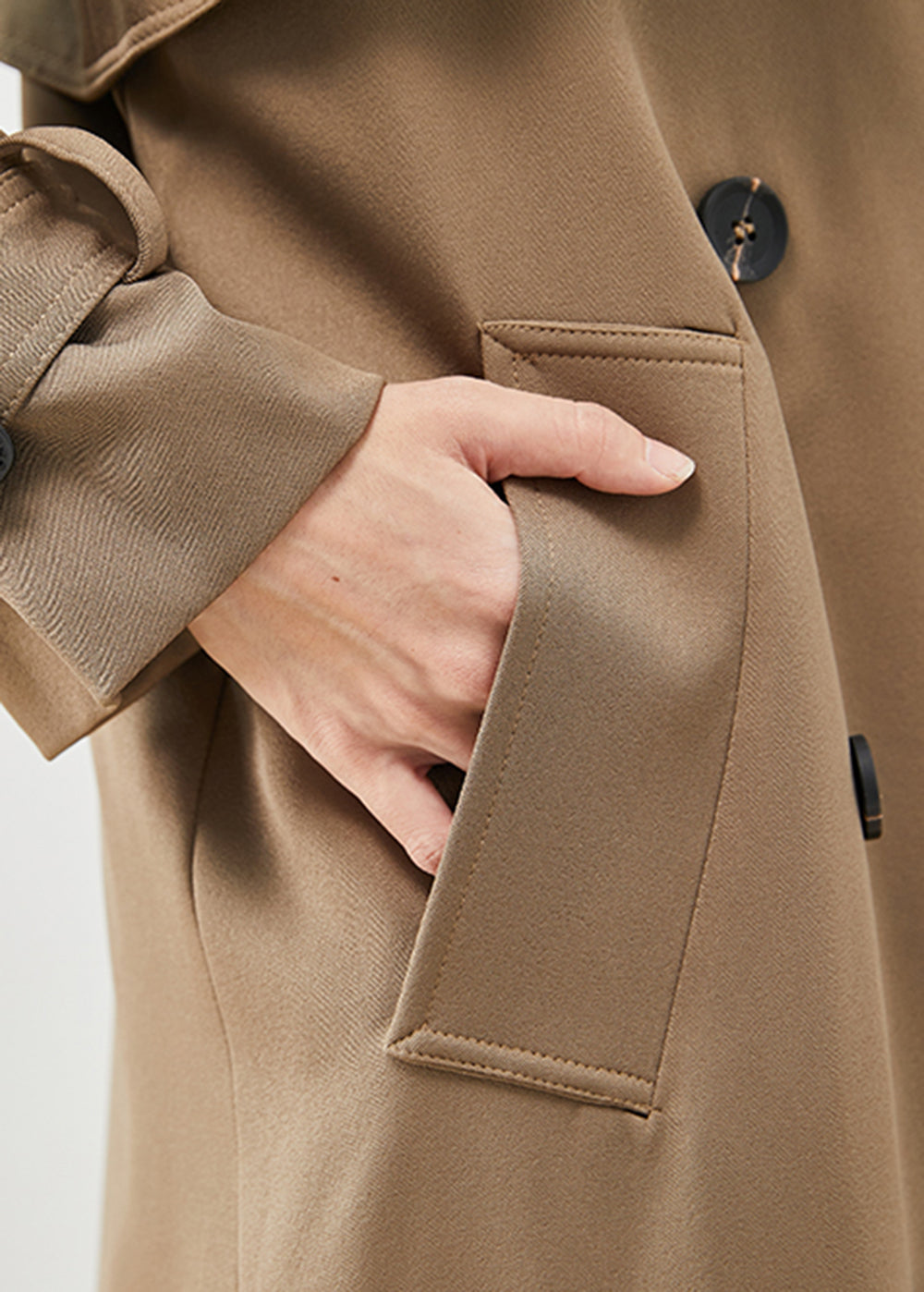 Classy Coffee Double Breast Pockets Cotton Trench Fall Ada Fashion