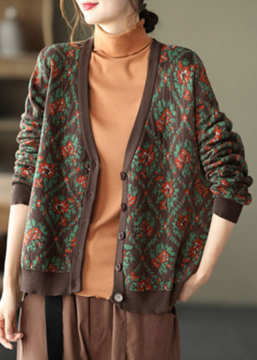 Classy Coffee Oversized Print Knit Cardigan Spring TG1061 - fabuloryshop