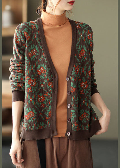 Classy Coffee Oversized Print Knit Cardigan Spring TG1061 - fabuloryshop