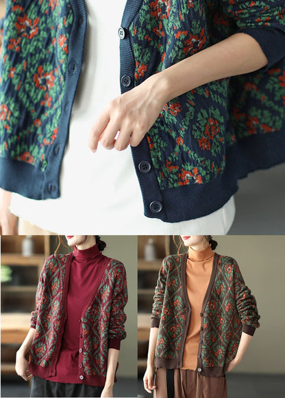 Classy Coffee Oversized Print Knit Cardigan Spring TG1061 - fabuloryshop