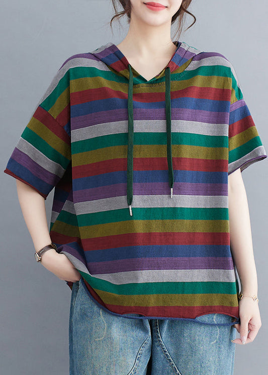 Classy Colorblock Hooded Striped Cotton Ripped Pullover Streetwear Summer LY4941 - fabuloryshop