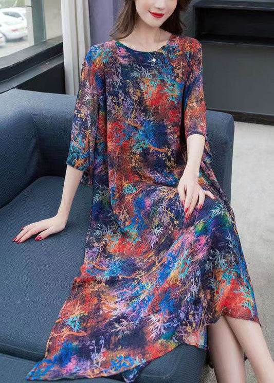 Classy Colorblock O Neck Side Open Patchwork Chiffon Dress Summer LY6500 - fabuloryshop