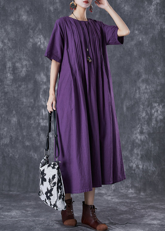 Classy Dark Purple Oversized Wrinkled Linen Robe Dresses Summer TD1021 - fabuloryshop
