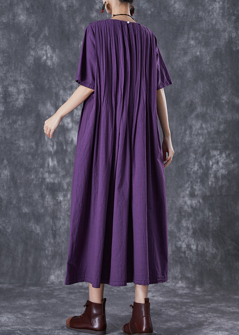 Classy Dark Purple Oversized Wrinkled Linen Robe Dresses Summer TD1021 - fabuloryshop