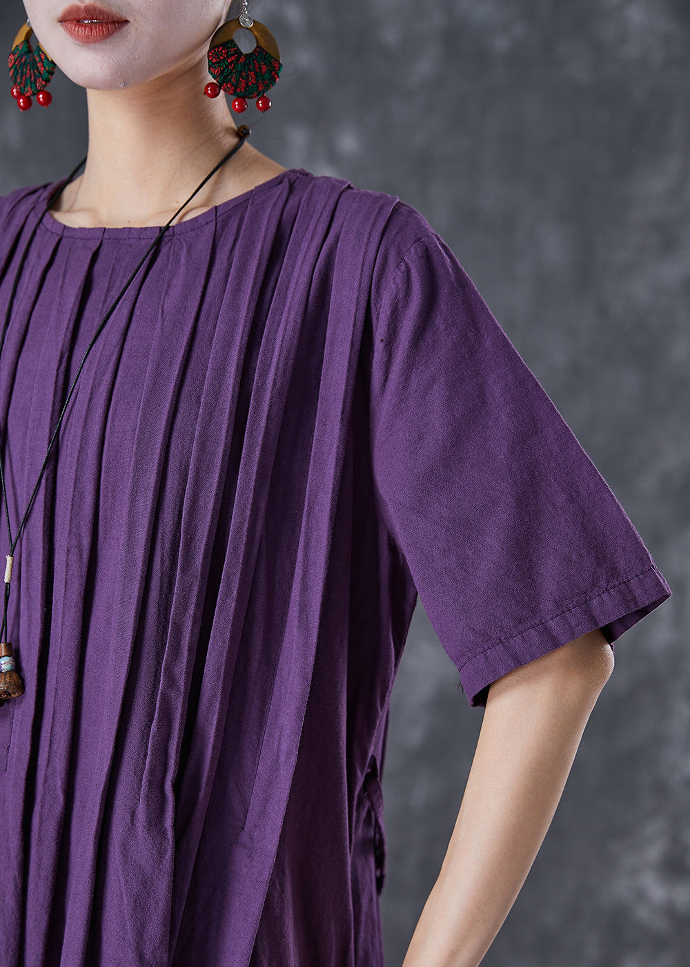 Classy Dark Purple Oversized Wrinkled Linen Robe Dresses Summer TD1021 - fabuloryshop