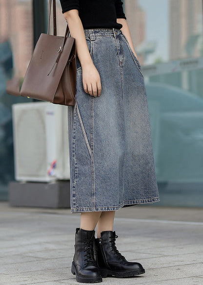 Classy Denim Blue Patchwork Elastic Waist A Line Skirt TY1005 - fabuloryshop