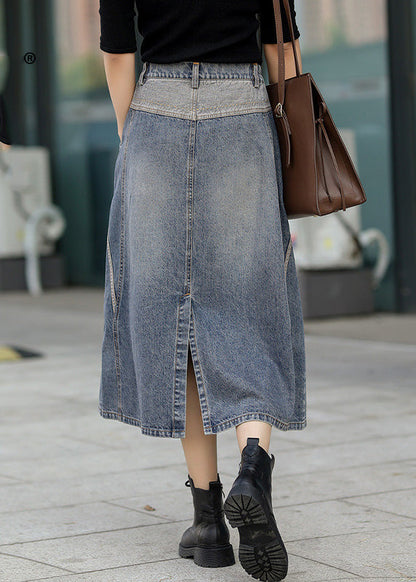 Classy Denim Blue Patchwork Elastic Waist A Line Skirt TY1005 - fabuloryshop