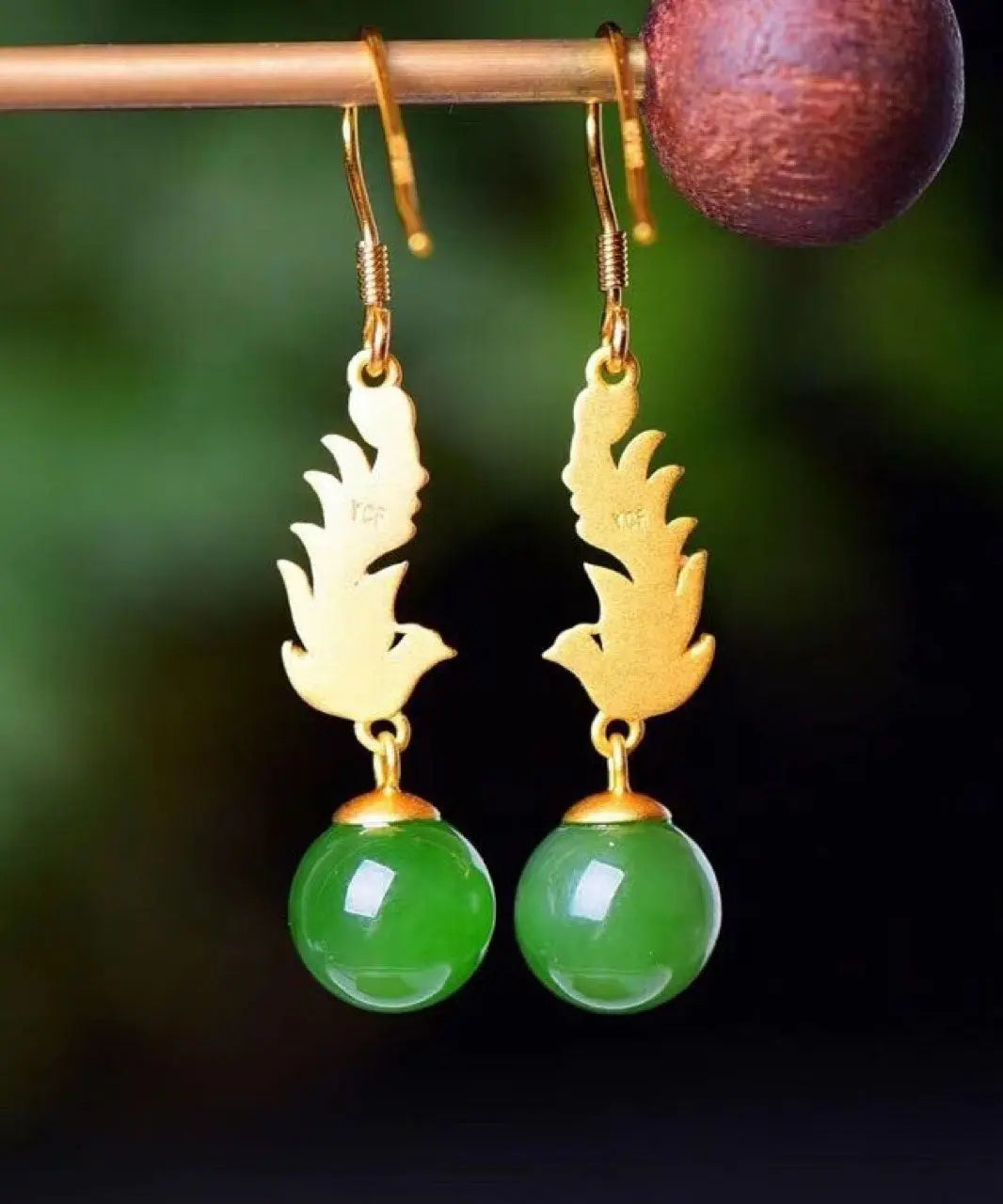 Classy Gold Phoenix Sterling Silver Overgild Jade Drop Earrings Ada Fashion