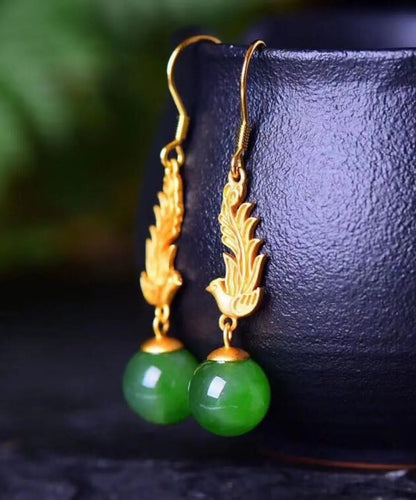 Classy Gold Phoenix Sterling Silver Overgild Jade Drop Earrings Ada Fashion