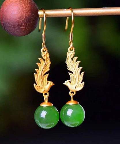 Classy Gold Phoenix Sterling Silver Overgild Jade Drop Earrings Ada Fashion