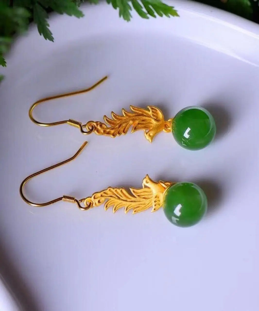 Classy Gold Phoenix Sterling Silver Overgild Jade Drop Earrings Ada Fashion