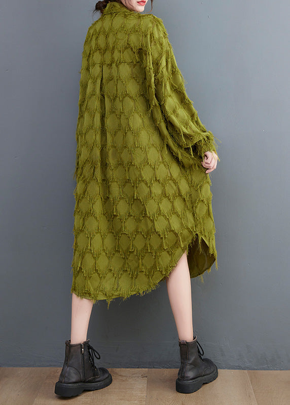 Classy Green Asymmetrical Patchwork Maxi Shirts Dresses Spring LY0647