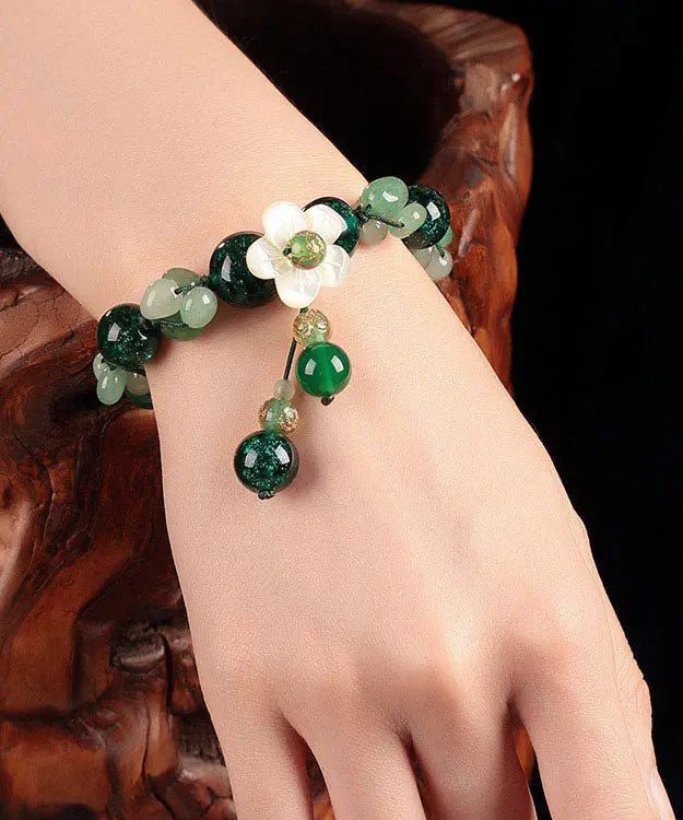 Classy Green Jade Green Agate Coloured Glaze Shell Flower Charm Bracelet Ada Fashion