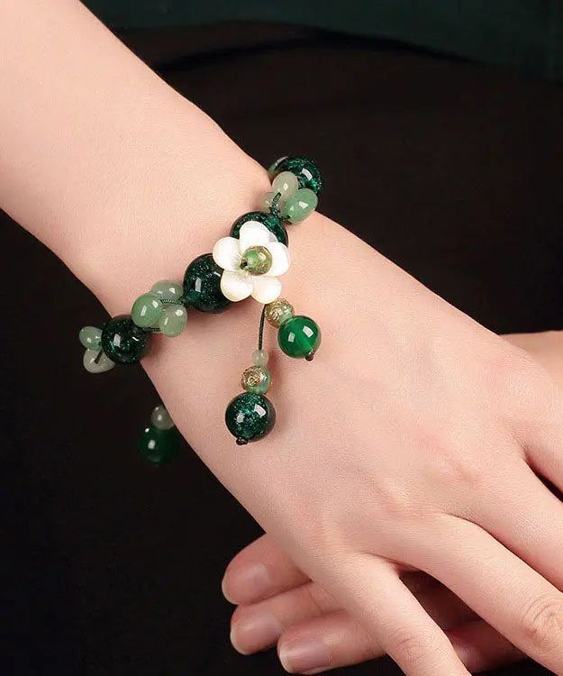 Classy Green Jade Green Agate Coloured Glaze Shell Flower Charm Bracelet Ada Fashion