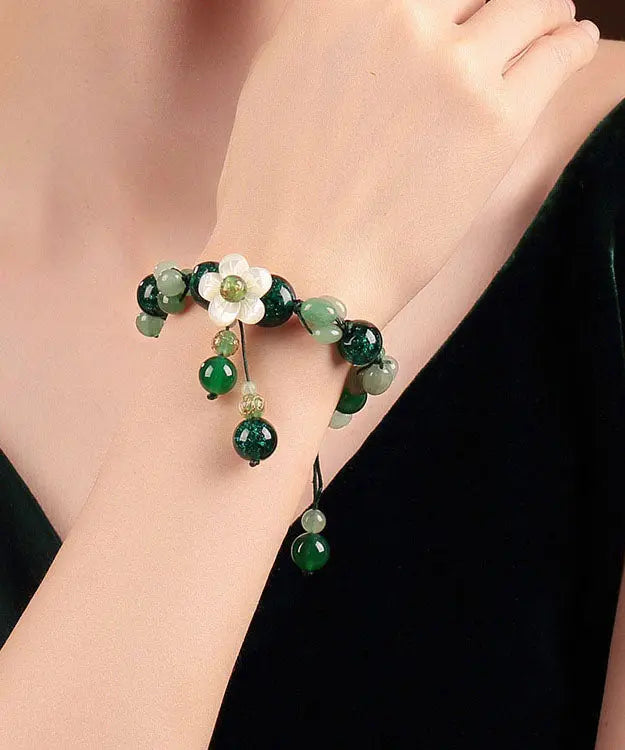 Classy Green Jade Green Agate Coloured Glaze Shell Flower Charm Bracelet Ada Fashion