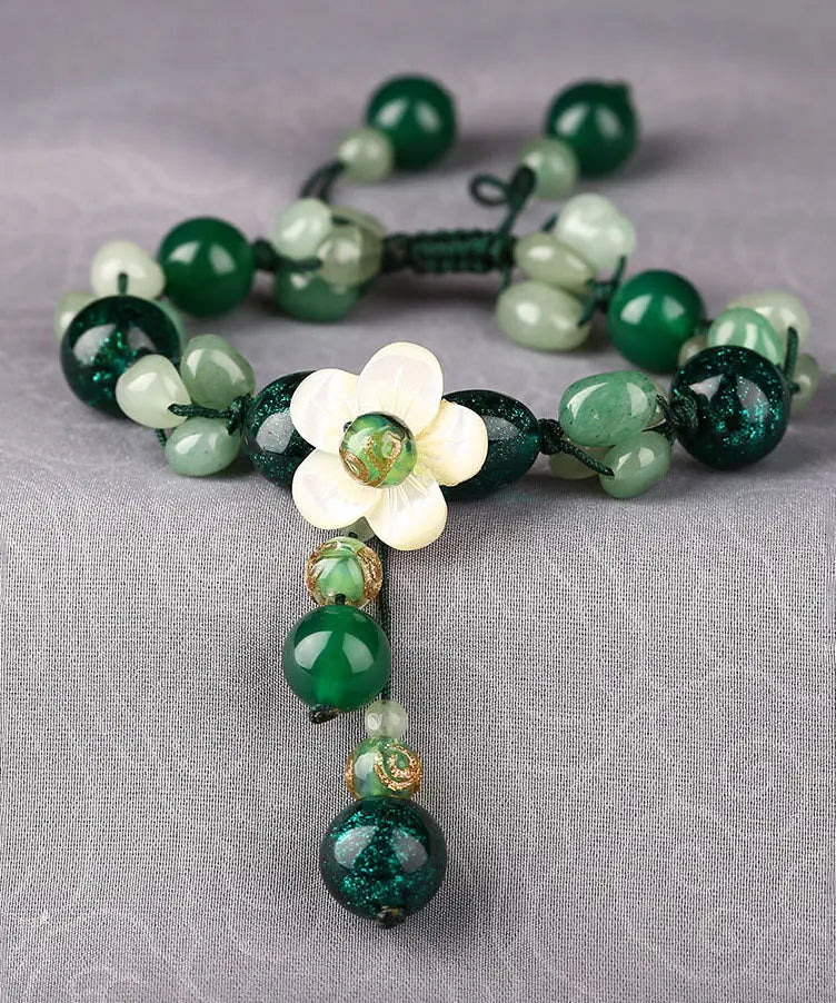 Classy Green Jade Green Agate Coloured Glaze Shell Flower Charm Bracelet Ada Fashion