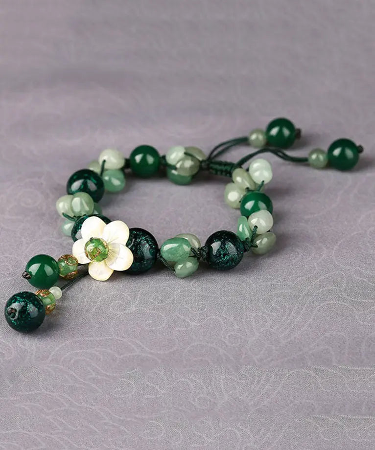 Classy Green Jade Green Agate Coloured Glaze Shell Flower Charm Bracelet Ada Fashion