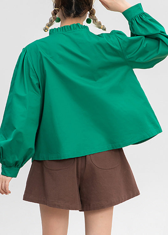 Classy Green O-Neck Patchwork Cotton Shirt Spring LY0809 - fabuloryshop