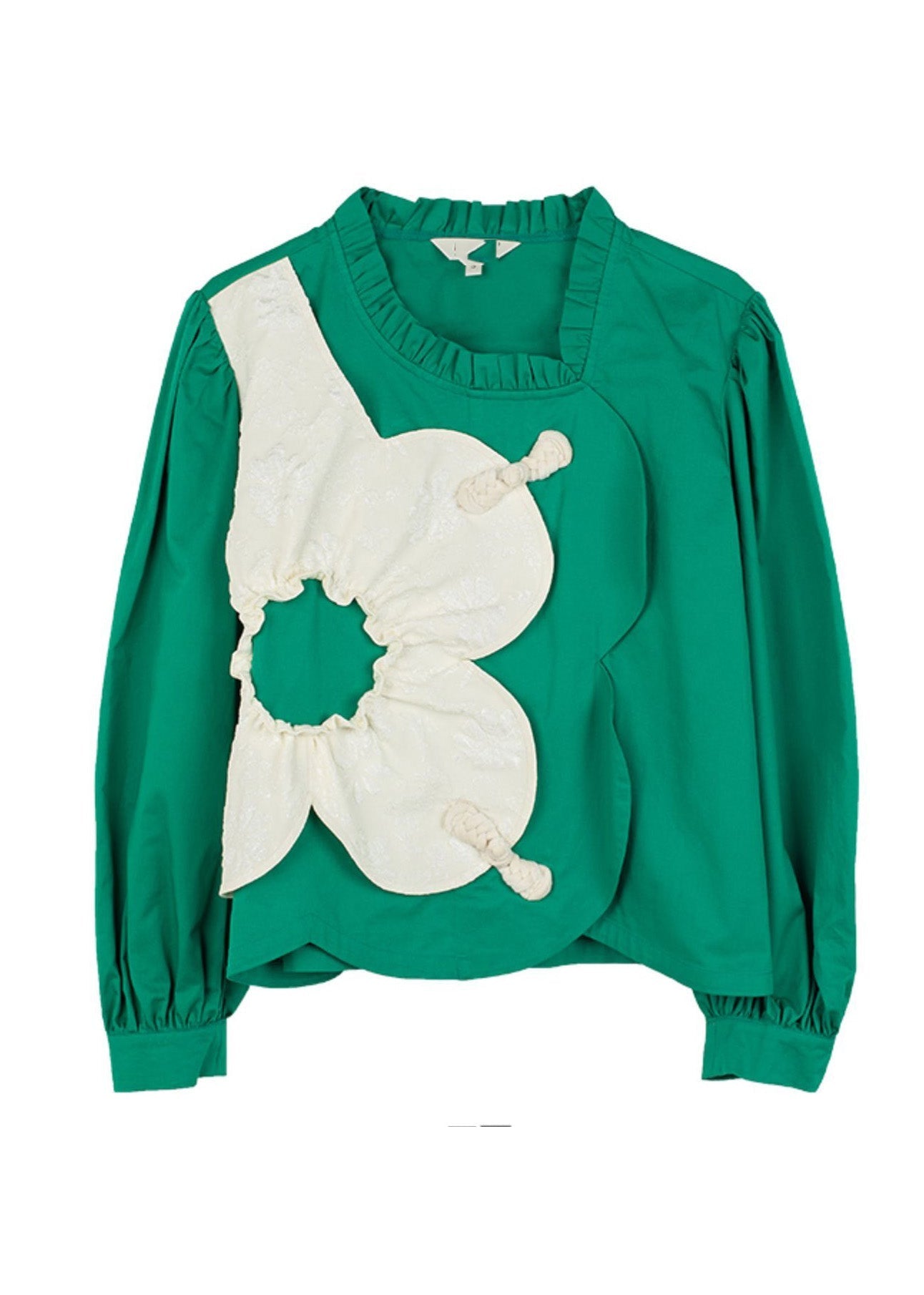 Classy Green O-Neck Patchwork Cotton Shirt Spring LY0809 - fabuloryshop
