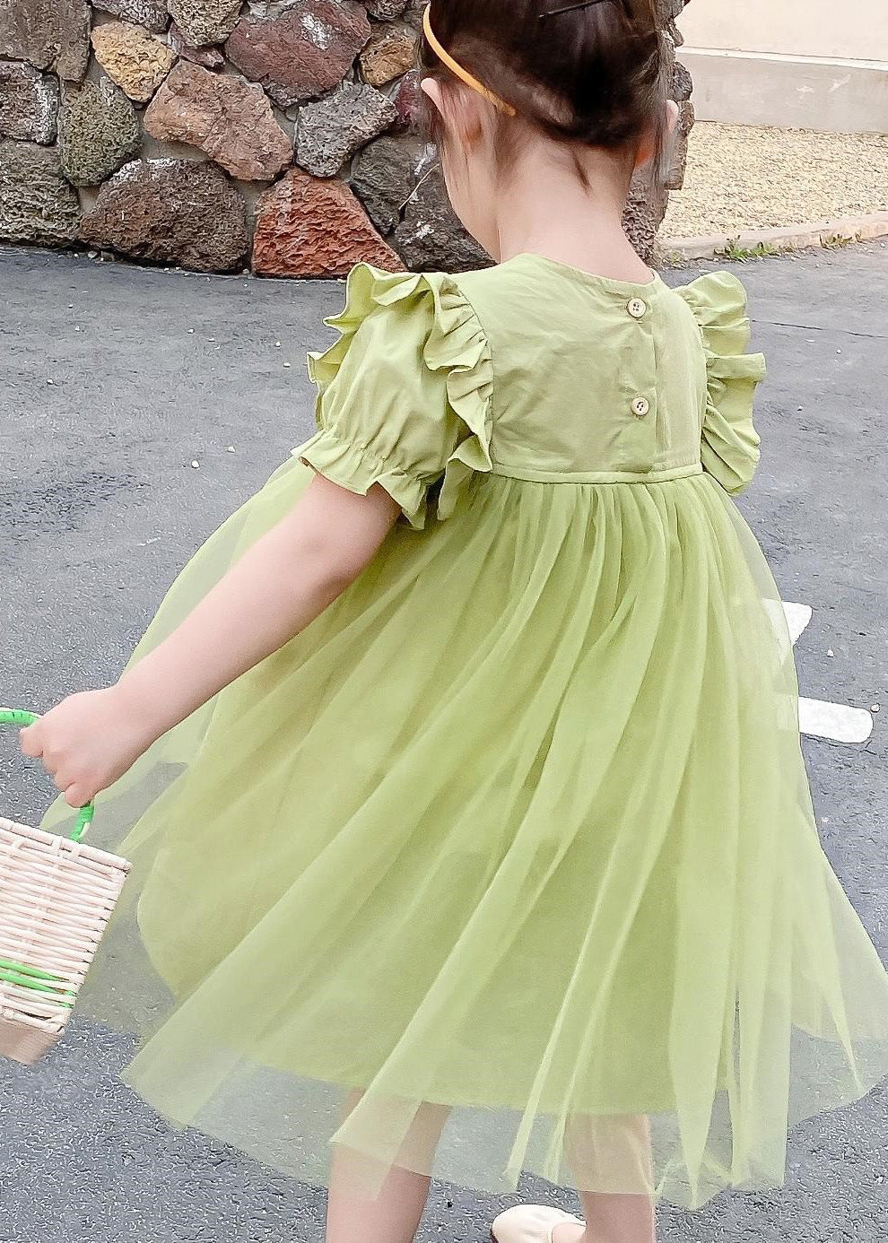 Classy Green O-Neck Ruffled Patchwork Tulle Girls Long Dresses Summer LY6440 - fabuloryshop