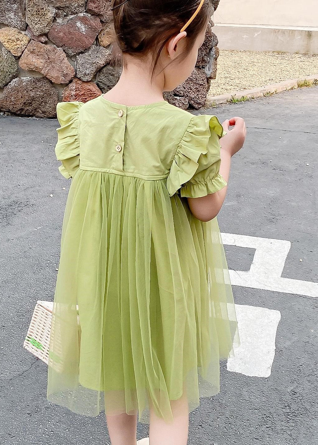 Classy Green O-Neck Ruffled Patchwork Tulle Girls Long Dresses Summer LY6440 - fabuloryshop