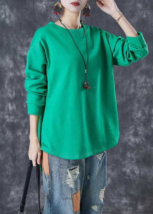 Classy Green Oversized Low High Design Cotton Sweatshirt Fall Ada Fashion