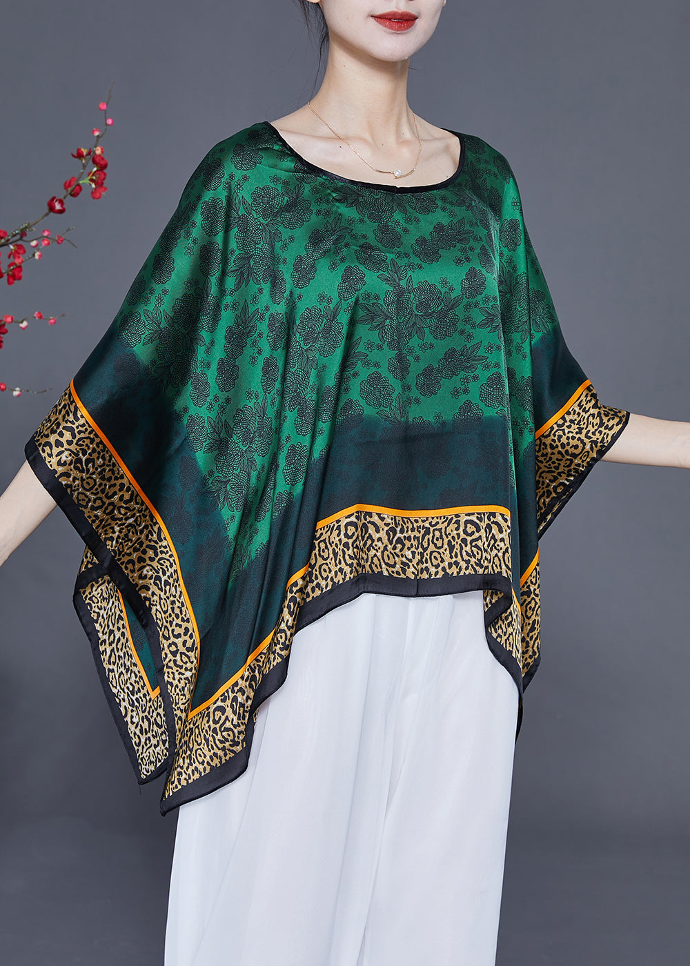 Classy Green Oversized Print Silk Shawl LY2407 - fabuloryshop