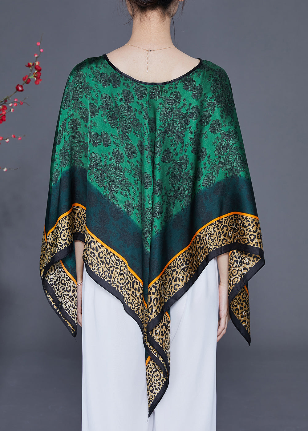 Classy Green Oversized Print Silk Shawl LY2407 - fabuloryshop