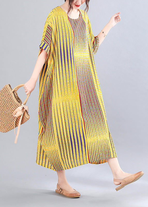 Classy Green Striped Print Holiday Long Dress Short Sleeve LY6060 - fabuloryshop