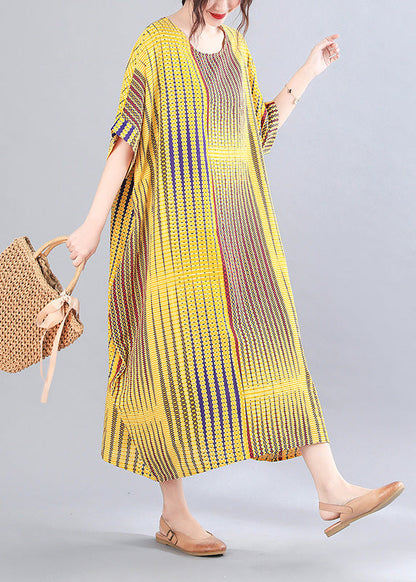 Classy Green Striped Print Holiday Long Dress Short Sleeve LY6060 - fabuloryshop