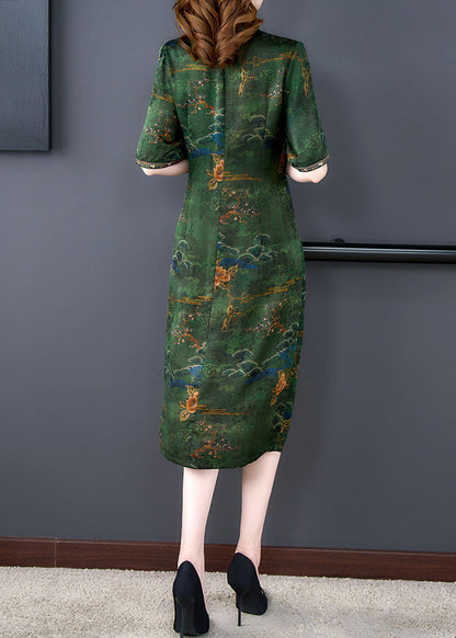 Classy Green V Neck Print Wrinkled Patchwork Silk Dresses Summer LY5955 Ada Fashion