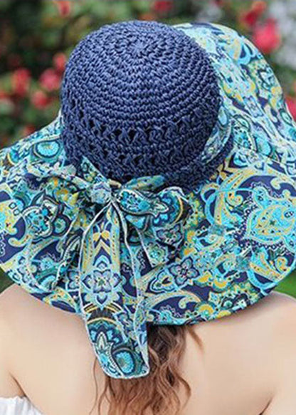 Classy Khaki Bow Print Patchwork Straw Woven Floppy Sun Hat LC0553 - fabuloryshop