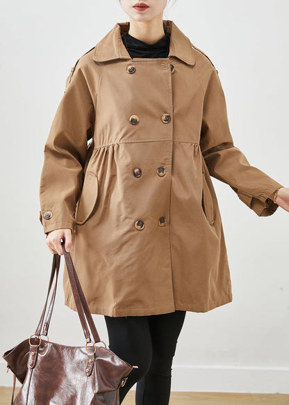 Classy Khaki Double Breast Wrinkled Cotton Coats Fall ML2453