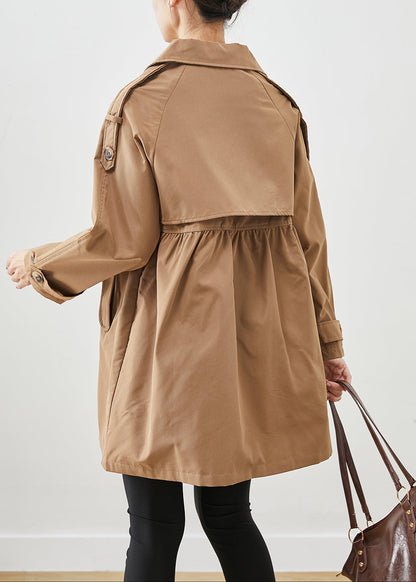 Classy Khaki Double Breast Wrinkled Cotton Coats Fall ML2453