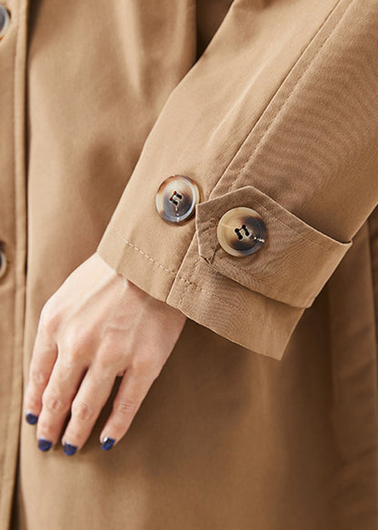 Classy Khaki Double Breast Wrinkled Cotton Coats Fall ML2453