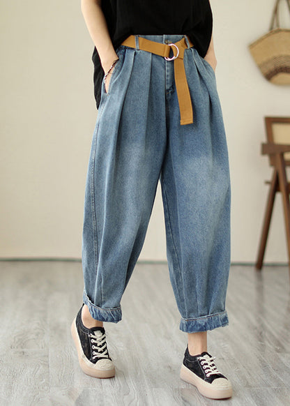 Classy Light Blue Oversized Wrinkled Denim Harem Pants Summer LY5309 - fabuloryshop