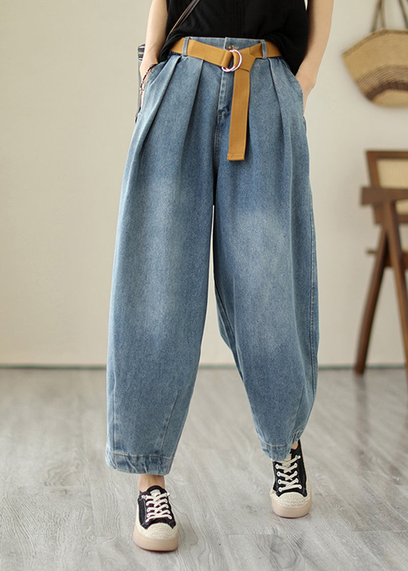 Classy Light Blue Oversized Wrinkled Denim Harem Pants Summer LY5309 - fabuloryshop