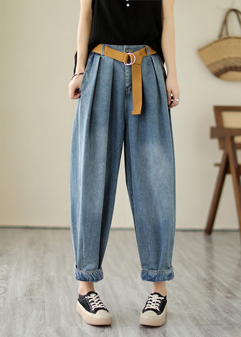 Classy Light Blue Oversized Wrinkled Denim Harem Pants Summer LY5309 - fabuloryshop