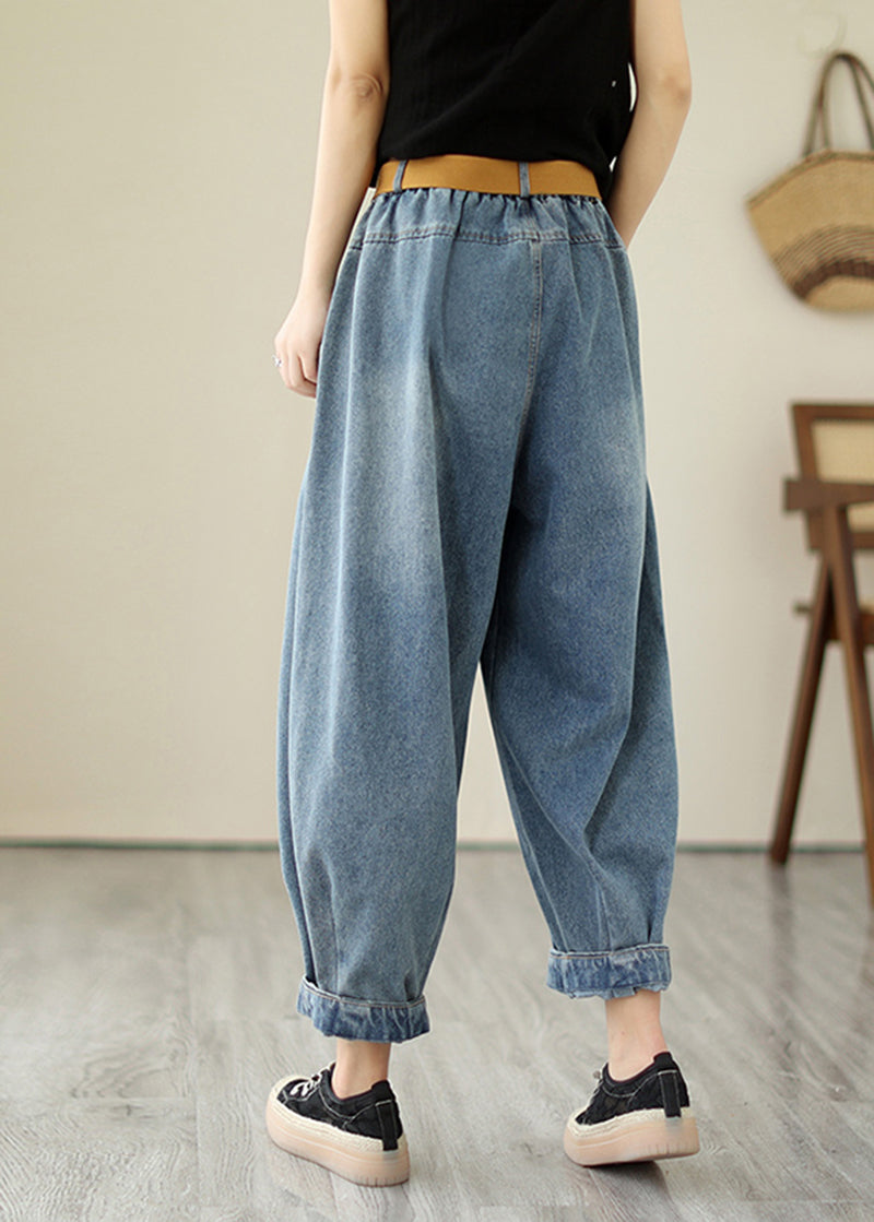 Classy Light Blue Oversized Wrinkled Denim Harem Pants Summer LY5309 - fabuloryshop