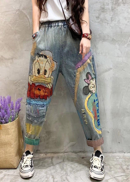 Classy Light Blue Print Patchwork Crop Jeans Summer TY1033 - fabuloryshop