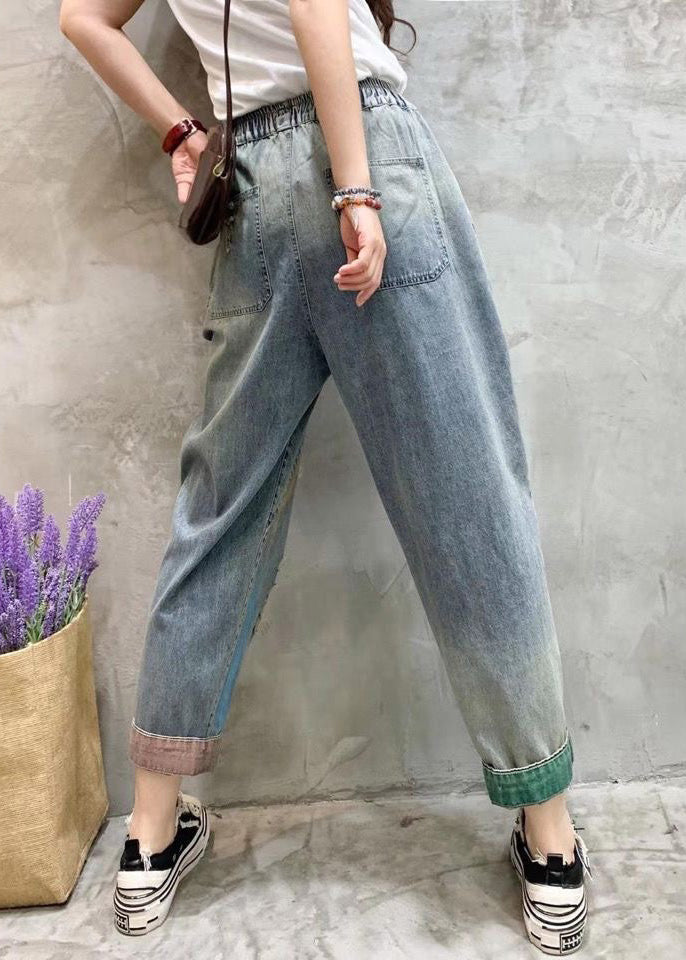 Classy Light Blue Print Patchwork Crop Jeans Summer TY1033 - fabuloryshop