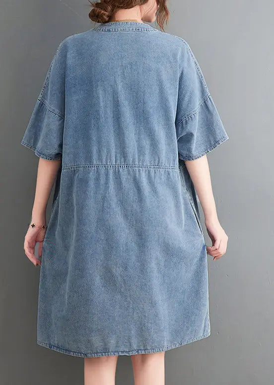 Classy Light Blue V Neck Oversized Denim Dress Summer Ada Fashion