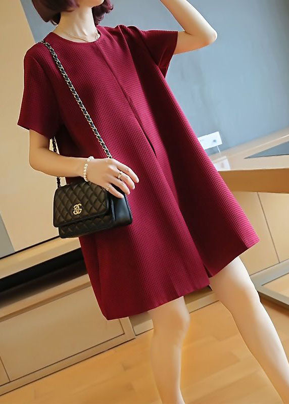 Classy Mulberry O-Neck Wrinkled Cotton Mini Dress Summer LY1460 - fabuloryshop