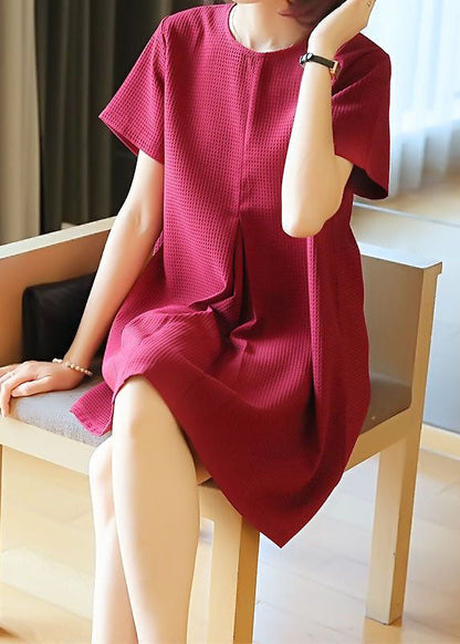 Classy Mulberry O-Neck Wrinkled Cotton Mini Dress Summer LY1460 - fabuloryshop