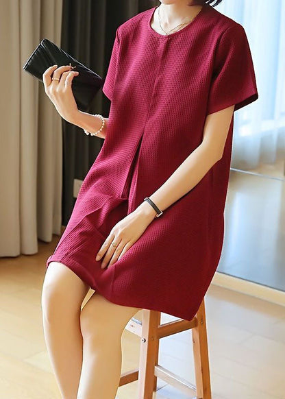 Classy Mulberry O-Neck Wrinkled Cotton Mini Dress Summer LY1460 - fabuloryshop