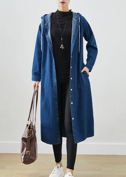 Classy Navy Hooded Drawstring Denim Coat Outwear Fall Ada Fashion