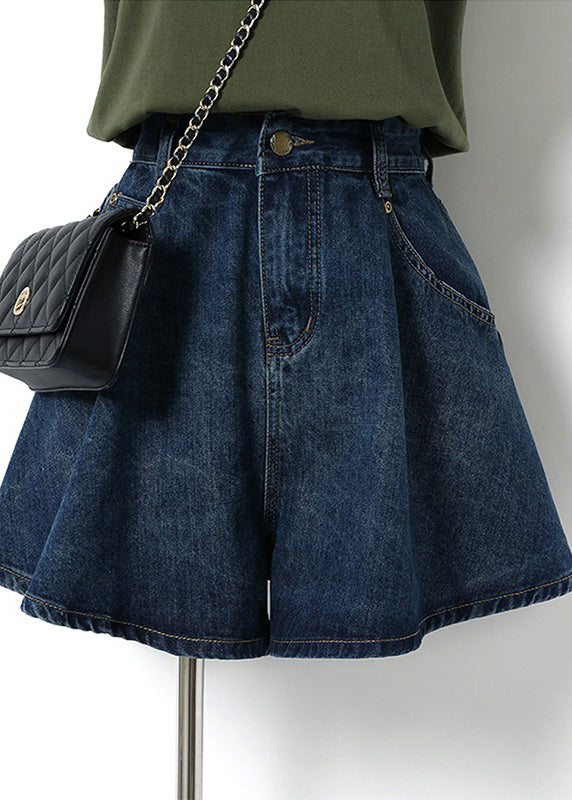 Classy Navy Pockets Patchwork High Waist Button Denim Shorts LY5261 - fabuloryshop