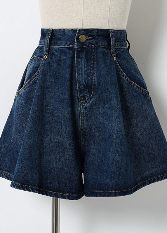 Classy Navy Pockets Patchwork High Waist Button Denim Shorts LY5261 - fabuloryshop