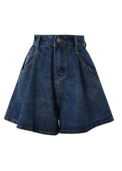 Classy Navy Pockets Patchwork High Waist Button Denim Shorts LY5261 - fabuloryshop