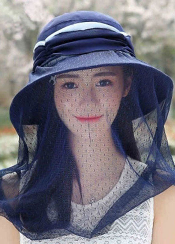 Classy Navy Tulle Patchwork Wrinkled Cotton Bucket Hat LC0542 - fabuloryshop